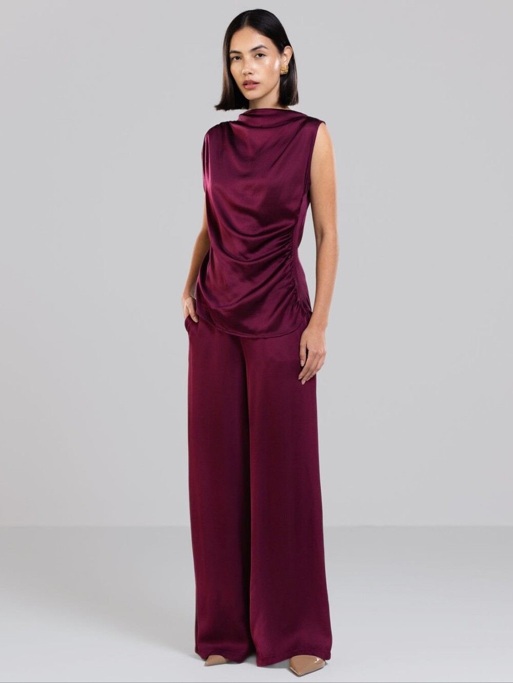 Jaki Cole Satin Trousers Burgundy Size XS